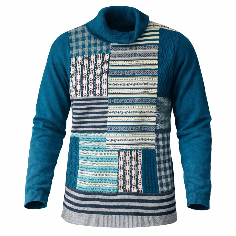EUC Talbots Women’s Teal Blue Gray Purple Patchwork Turtleneck Sweater XL